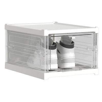 Visible Shoe Storage Box Transparent Shoe Box Home Shoe Box Transparent Stackable Thickened Foldable Dust-proof Visible Dustproof Moisture-proof Dorm Shoe Container Shoe Organizer Grey/470(White)