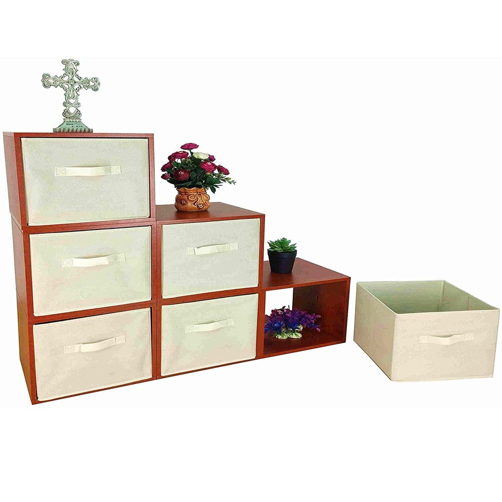 FixtureDisplays Cubby Hole Storage Bin Modular Wood Blocks with Fabric Bins 6/Set Product Weight 38 Lbs Great for Preschools Day Care Home Bookshelf 11364-NEW-NEW-NF