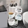 qorkhogr Rotating Storage Rack for Kitchen,5 Tiers Vegetable Fruit Storage Basket with Wheels Triangular Standing Metal Rolling Storage Cart Mobile Utility Cart for Bathroom, Living Room White view 3