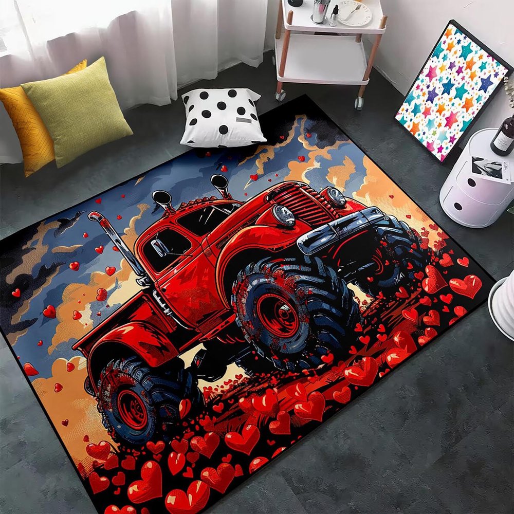 Car Rugs for Bedroom, Car Truck Rugs for Valentine's Day Carpet Decor Men Bedroom Living Room Valentines Decor 2.5x4 Feet