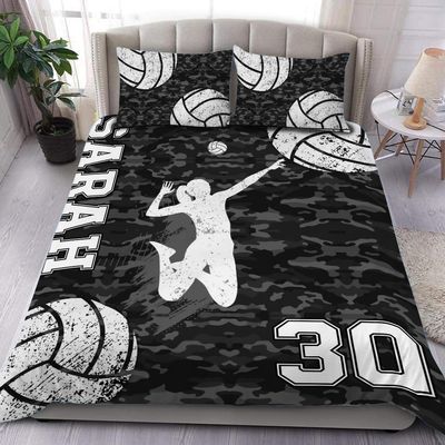 WAZARO Custom Camo Volleyball Bedding Set, Volleyball Comforter Twin Full Queen King, Volleyball Team Gifts Ultra-Soft Lightweight (Camo Volleyball Girl)