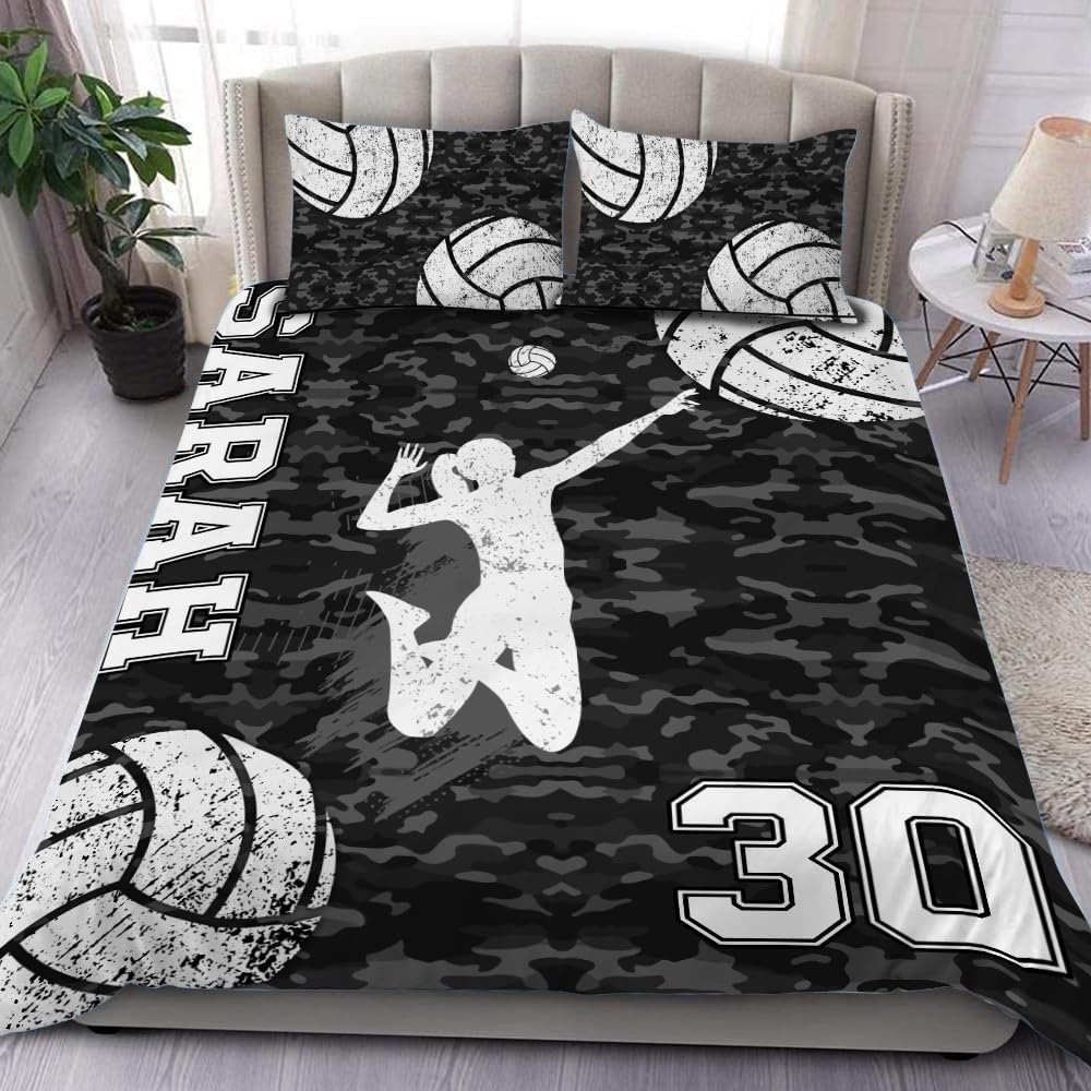 WAZARO Custom Camo Volleyball Bedding Set, Volleyball Comforter Twin Full Queen King, Volleyball Team Gifts Ultra-Soft Lightweight (Camo Volleyball Girl)