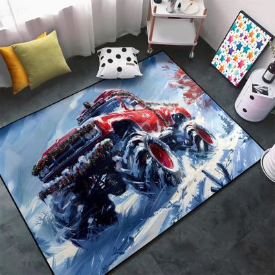 Car Carpet for Kids, Snow Truck Rugs for Boys Bedroom, Christmas Theme Truck Print Car Carpet Decor Kids Rugs Boys Room Bedroom Living Room Christmas Decor 2.5x4 Feet