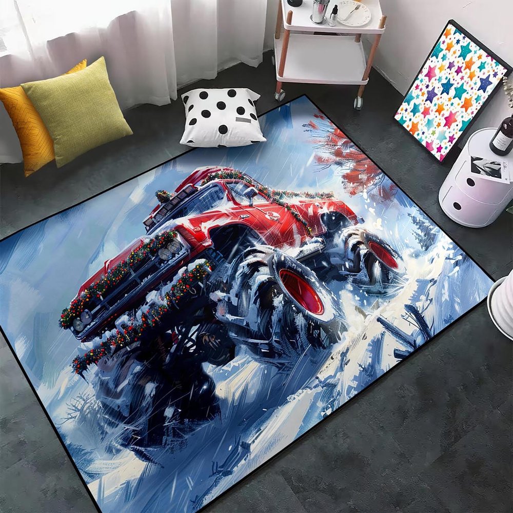 Car Carpet for Kids, Snow Truck Rugs for Boys Bedroom, Christmas Theme Truck Print Car Carpet Decor Kids Rugs Boys Room Bedroom Living Room Christmas Decor 2.5x4 Feet