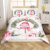 Manfei Christmas Kids Duvet Cover Set King Size, Cute Snowman Holly Leaf Bedding Set for Boys Girls Adult, Pink Bowknot Xmas Comforter Cover, Lightweight Bedspread Cover, 2 Pillowcases, No Comforter view 1