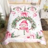 Manfei Christmas Kids Duvet Cover Set King Size, Cute Snowman Holly Leaf Bedding Set for Boys Girls Adult, Pink Bowknot Xmas Comforter Cover, Lightweight Bedspread Cover, 2 Pillowcases, No Comforter view 3