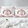 Manfei Christmas Kids Duvet Cover Set King Size, Cute Snowman Holly Leaf Bedding Set for Boys Girls Adult, Pink Bowknot Xmas Comforter Cover, Lightweight Bedspread Cover, 2 Pillowcases, No Comforter view 4