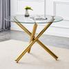 42" Glass Round Table with Gold Base, Round Glass Dining Room Table for 2 to 4 Person, Modern Tempered Glass Top, Sturdy Chrome Gold Legs, Kitchen Table for Living Room, Dining Room, Tea, Home, Coffee view 1