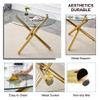 42" Glass Round Table with Gold Base, Round Glass Dining Room Table for 2 to 4 Person, Modern Tempered Glass Top, Sturdy Chrome Gold Legs, Kitchen Table for Living Room, Dining Room, Tea, Home, Coffee view 4