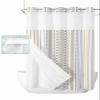 SEVENBABU Boho Striped No Hook Shower Curtain with Snap in Liner Waterproof Fabric Shower Curtain Set for Bathroom Modern Geometric Plaid Brown Shower Curtain with See Through Top Window 48"x72" view 1