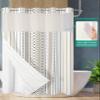 SEVENBABU Boho Striped No Hook Shower Curtain with Snap in Liner Waterproof Fabric Shower Curtain Set for Bathroom Modern Geometric Plaid Brown Shower Curtain with See Through Top Window 48"x72" view 2