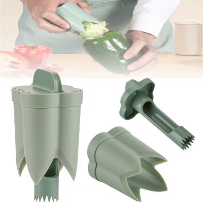 2 in 1 Upgrade Pepper Seed Corer Remover, Quickly Cutting and Deseeding Bell Pepper Tool (Green, 1Pcs)