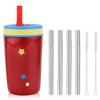 4pcs Metal Straw Replacement for Zak 15 oz, with 2 Straw Cleaner, Stainless Steel Reusable Straws Compatible with Zak Designs Kelso 12 oz Kids Sippy Cup Water Bottle Accessories, BPA-Free view 1