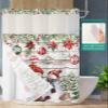 Christmas Snowman Snowflake No Hook Shower Curtain with Snap in Liner Shower Curtain Set for Bathroom Winter Poinsettia Xmas Balls Wooden Grain Shower Curtain with See Through Top Window 60"x72" view 2