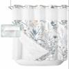 Botanical Floral No Hook Shower Curtain with Snap in Liner Waterproof Fabric Shower Curtain Set for Bathroom Flowers Leaves Plants Light Blue Shower Curtain with See Through Top Window 72"x72" view 1