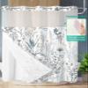Botanical Floral No Hook Shower Curtain with Snap in Liner Waterproof Fabric Shower Curtain Set for Bathroom Flowers Leaves Plants Light Blue Shower Curtain with See Through Top Window 72"x72" view 2