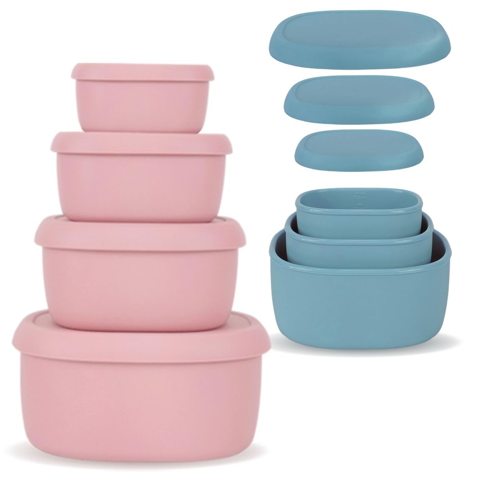 Anatole Silicone Food Storage Containers with Lids 7 Pcs/Set 30oz 20oz 10oz 6.7oz Leak-Proof BPA Free