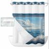 Coastal Wave Blue No Hook Shower Curtain with Snap in Liner Waterproof Fabric Shower Curtain Set for Bathroom Sky Clouds Beach Windows on Ocean Shower Curtain with See Through Top Window 36"x78" view 1