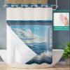 Coastal Wave Blue No Hook Shower Curtain with Snap in Liner Waterproof Fabric Shower Curtain Set for Bathroom Sky Clouds Beach Windows on Ocean Shower Curtain with See Through Top Window 36"x78" view 2