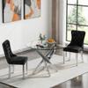 Henf 3 Piece Dining Table Set for 2,Glass Round Dining Table and 2 Black Fabric Dining Chairs,35.4'' Round Dining Room Table with Silver Metal Legs,Compact Kitchen Table and Chair Set for 2 view 2