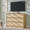 Aitjunz Modern 6 Drawers Dresser for Bedroom, 47" Wide Wood Dressers & Chests of Drawers w/Curved Profile Design, Mid Century Modern Dresser w/Natural Texture for Bedroom, Living Room, Natural Oak view 1