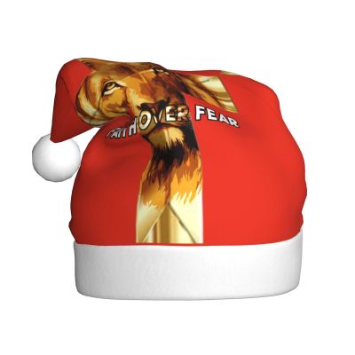 Faith Over Fear Lion Jesus Cross Christian Christmas Hat Santa Claus Hat, Holiday Unisex Comfortable Thick Warm Christmas Hat