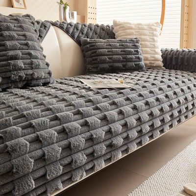 Docxide 2025 New Fluffy Plush Striped Furniture Protector Couch Cover (30 * 50CM,Deep-Grey)