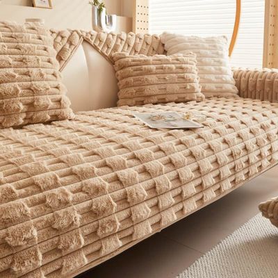 Docxide 2025 New Fluffy Plush Striped Furniture Protector Couch Cover (70 * 70CM,Brown)