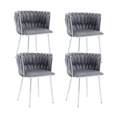 Haplized Velvet Dining Chairs Set of 4,Woven Upholstered Living Room Chairs,Modern Kitchen & Dining Room Chairs,Leisure Accent Chairs with Silver Metal Legs,Grey