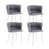 Haplized Velvet Dining Chairs Set of 4,Woven Upholstered Living Room Chairs,Modern Kitchen & Dining Room Chairs,Leisure Accent Chairs with Silver Metal Legs,Grey view 1