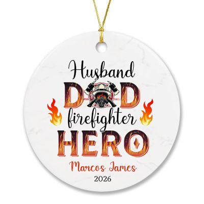 Firefighter Ornament Christmas 2026, Personalized Husband Dad Firefighter Hero Xmas Keepsake Decor, Fireman Ornament Keepsake Gift for Dad Husband, Custom Name Firefighter Ornament for Christmas Tree