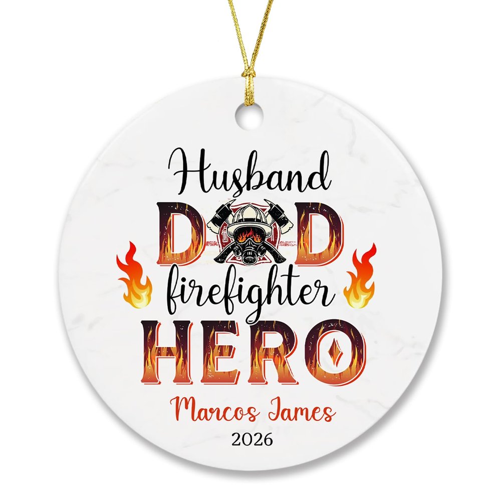 Firefighter Ornament Christmas 2026, Personalized Husband Dad Firefighter Hero Xmas Keepsake Decor, Fireman Ornament Keepsake Gift for Dad Husband, Custom Name Firefighter Ornament for Christmas Tree
