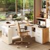 ModernMate 63" Standing Desk with File Cabinet, Privacy Panel, AC/USB, 1.18" Desktop, Executive L Shaped Height Adjustable Electric Stand Up Desk, Home Office Table with 3 Drawers, Light Walnut view 1