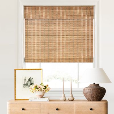LazBlinds Cordless Bamboo Roman Shades, Light Filtering Window Blinds for Interior Windows, Privacy Roll Up Bamboo Blinds and Shades for Home & Patio, 17" W x 56" H, Brown