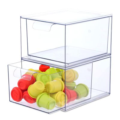 2 PACK Stackable Coffee Pod Drawers, Acrylic Clear Storage Drawers for Coffee Organizer for Home and Office