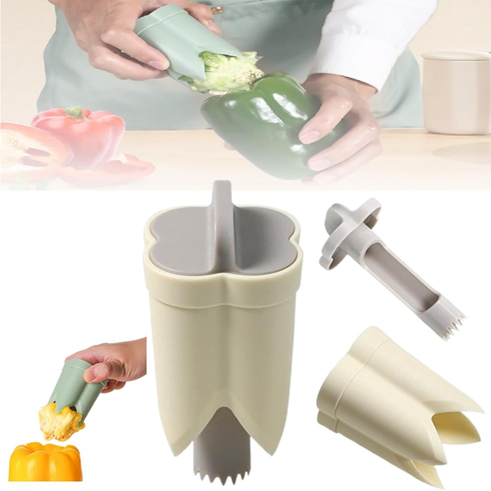 2 in 1 Pepper Seed Corer, Quick Bell Pepper Corer Tool (Beige, 1Pcs)