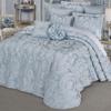 Contessa Luxury Bedding | Iced Platinum and Pastel Powder Blue | Puff Jacquard-Woven Traditional Floral Bouquet and Swag Motifs | 3 Piece Bed Set Includes California King Bedspread and 2 King Shams view 1