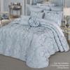 Contessa Luxury Bedding | Iced Platinum and Pastel Powder Blue | Puff Jacquard-Woven Traditional Floral Bouquet and Swag Motifs | 3 Piece Bed Set Includes California King Bedspread and 2 King Shams view 2
