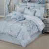 Contessa Luxury Bedding | Iced Platinum and Pastel Powder Blue | Puff Jacquard-Woven Traditional Floral Bouquet and Swag Motifs | 4 Piece Set includes Cal King Comforter, Bedskirt, and 2 King Shams view 1