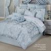 Contessa Luxury Bedding | Iced Platinum and Pastel Powder Blue | Puff Jacquard-Woven Traditional Floral Bouquet and Swag Motifs | 4 Piece Set includes Cal King Comforter, Bedskirt, and 2 King Shams view 2