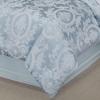 Contessa Luxury Bedding | Iced Platinum and Pastel Powder Blue | Puff Jacquard-Woven Traditional Floral Bouquet and Swag Motifs | 4 Piece Set includes Cal King Comforter, Bedskirt, and 2 King Shams view 4