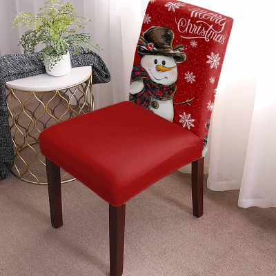 6 Pcs Dining Chair Covers Stretch Spandex Slipcovers Merry Christmas Cute Snowman Berry Removable Dining Room Seat Cover Cushion Protector for Home Hotel Banquet Decor Winter Snowflake on Red