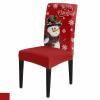6 Pcs Dining Chair Covers Stretch Spandex Slipcovers Merry Christmas Cute Snowman Berry Removable Dining Room Seat Cover Cushion Protector for Home Hotel Banquet Decor Winter Snowflake on Red view 2