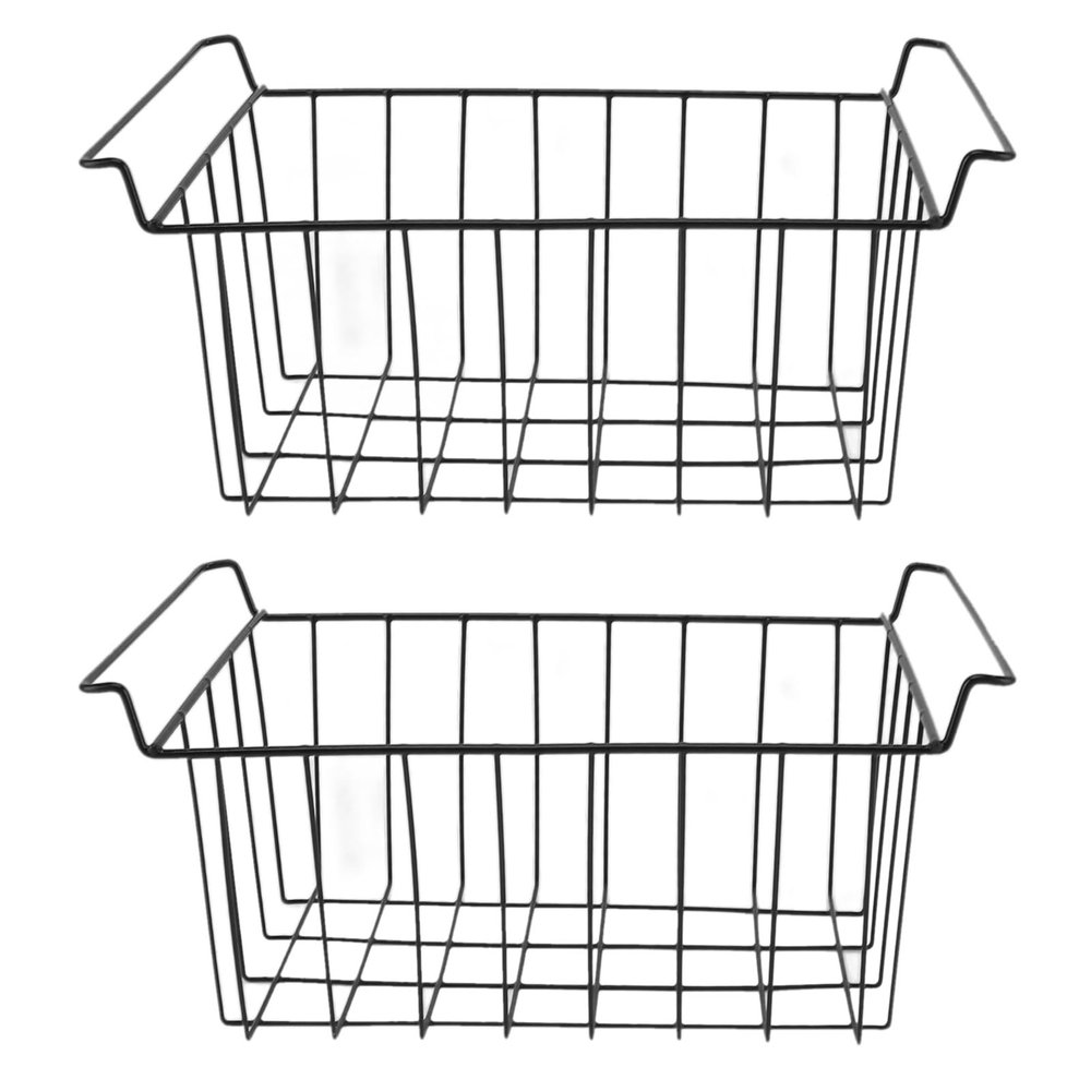 Aqur2020 Steel Wire Freezer Organizer, 2pcs Storage Basket with PE Coating, Hanging Rack for Refrigerator, Shelves, Black ,for Hanging (L 45cm X W 24.5cm X H 20cm)