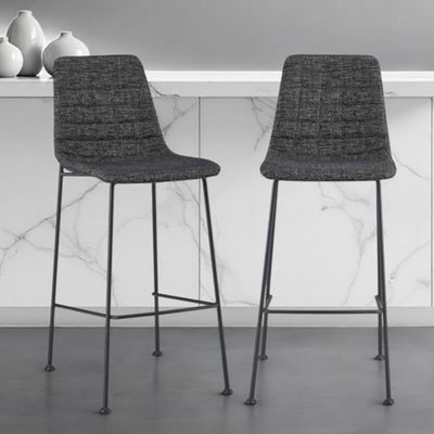 HomeRoots Set of Two 30" Black Fabric and Steel Low Back Bar Height Bar Chairs