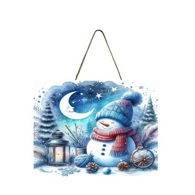 Christmas Ornament Wood Mini Sign, Wall Art Wood Kitchen Sign, Tier Tray Decor Sign (Blue Snowman)