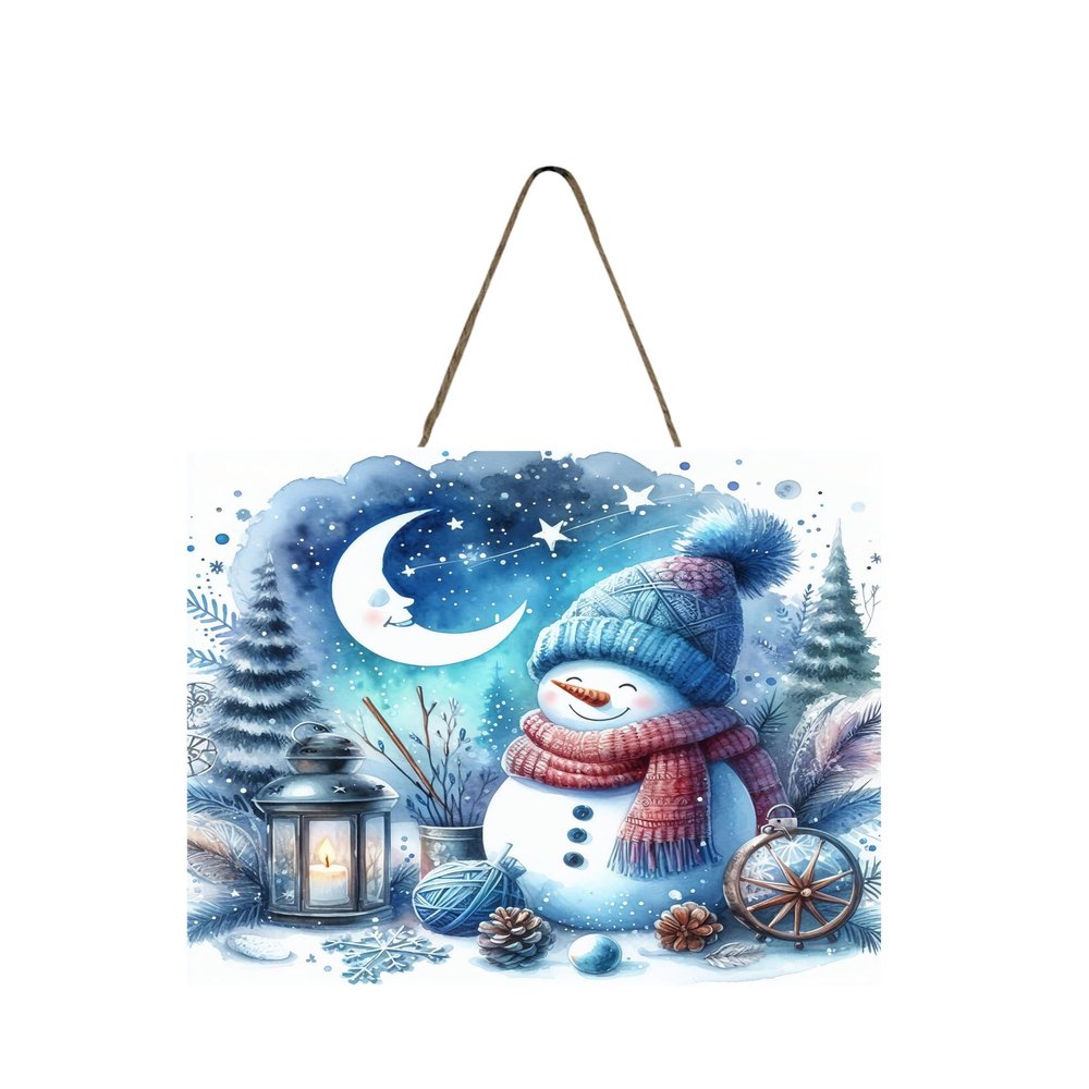 Christmas Ornament Wood Mini Sign, Wall Art Wood Kitchen Sign, Tier Tray Decor Sign (Blue Snowman)