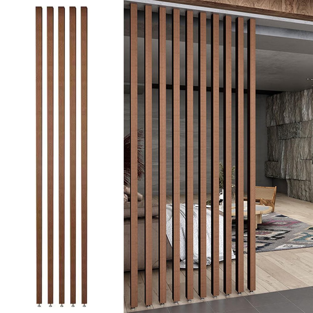 Modern Wall Partition Room Divider Floor to Ceiling, Wooden Slats Screen Partition Post, Wood Column for Living Room, Office, Entrance Decor, 230cm, 5 Piece