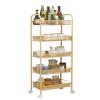 Rolling Utility Cart with Carbon Steel Storage Wood Top and Wheels Multi Layer Storage Shelf Rack for Kitchen Office Bathroom Garage Movable and Convenient Storage Cart view 1
