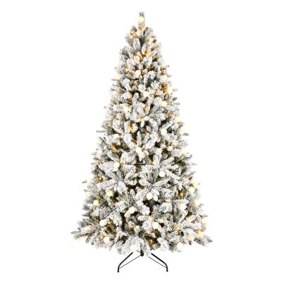 8FT PE/PVC Artificial Christmas Tree with Pine Needles and Balls Decor 470LEDs Double Color String Light 1793 Branch Tips PVC Holiday Decoration Xmas Tree with Sturdy Metal Stand Base for Home /